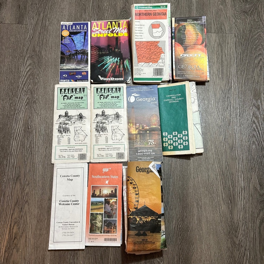 Lot of 11 Vintage Georgia Atlanta Road Maps Visitor Guides Coweta Carrollton